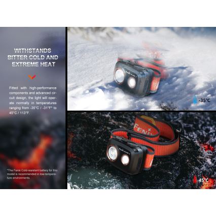 Fenix HL32RTBLCK - LED Nabíjacia čelovka LED/USB/3xAAA IP66 800 lm 300 h 1900 mAh čierna/oranžová