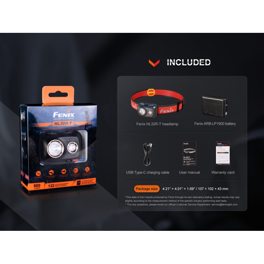 Fenix HL32RTBLCK - LED Nabíjacia čelovka LED/USB/3xAAA IP66 800 lm 300 h 1900 mAh čierna/oranžová
