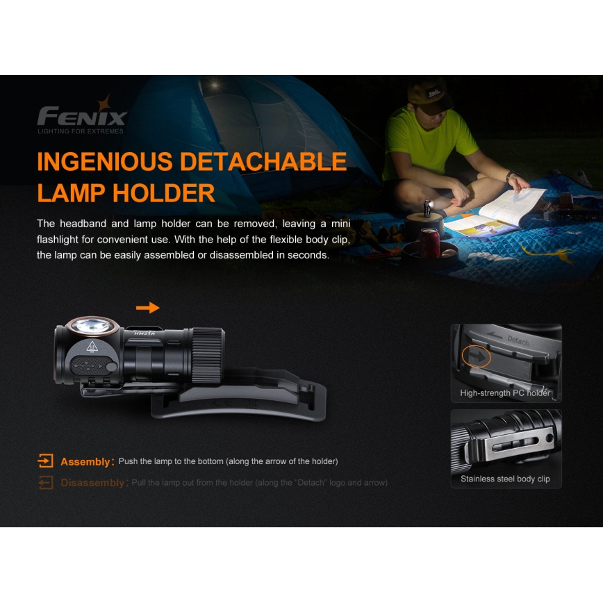 Fenix HM51RV20 - LED Nabíjacia čelovka 3xLED/1xCR123A/USB IP68 700 lm 120 h 700 m