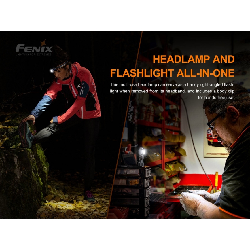 Fenix HM51RV30 - LED stmievateľná nabíjateľná čelovka LED/USB/1xCR123A 950 mAh IP68 860 lm 125 h oranžová