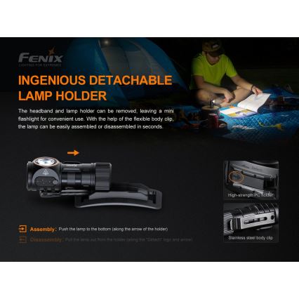 Fenix HM51RV30 - LED stmievateľná nabíjateľná čelovka LED/USB/1xCR123A 950 mAh IP68 860 lm 125 h oranžová