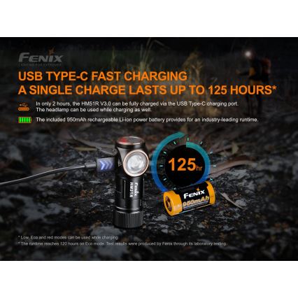 Fenix HM51RV30 - LED stmievateľná nabíjateľná čelovka LED/USB/1xCR123A 950 mAh IP68 860 lm 125 h oranžová