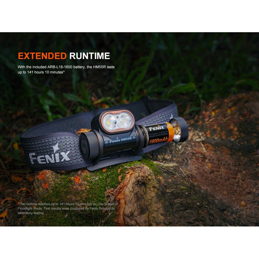 Fenix HM55RABL - LED stmievateľná nabíjateľná čelovka LED/USB/1xCR123A 1600 mAh IP68 1200 lm 141,2 h čierna
