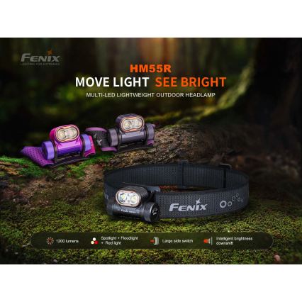 Fenix HM55RNBL - Stmievateľná dobíjateľná čelovka LED/USB/1xCR123A 1600 mAh IP68 1200 lm 141,2 h fialová