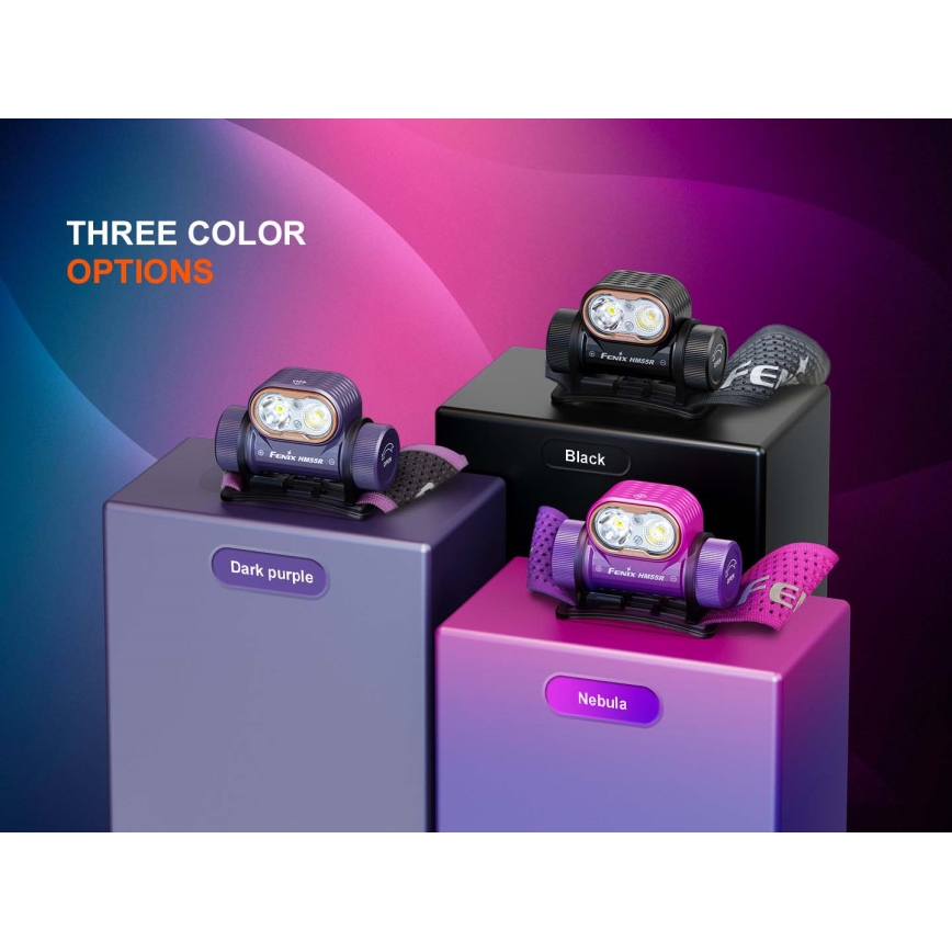 Fenix HM55RNBL - Stmievateľná dobíjateľná čelovka LED/USB/1xCR123A 1600 mAh IP68 1200 lm 141,2 h fialová