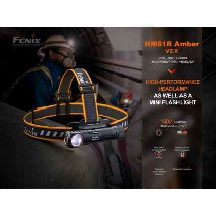 Fenix HM61RV20 - LED Nabíjacia čelovka LED/USB IP68 1600 lm 300 h