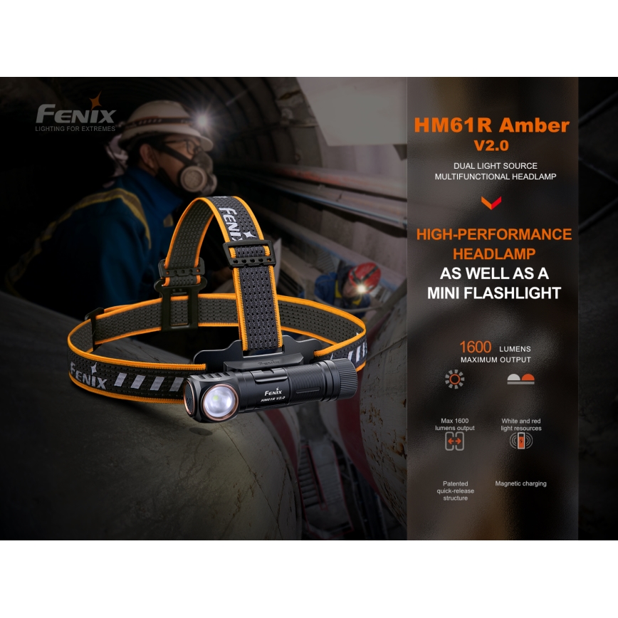 Fenix HM61RV20 - LED Nabíjacia čelovka LED/USB IP68 1600 lm 300 h