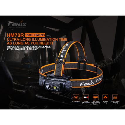 Fenix HM70R - LED Nabíjacia čelovka 4xLED/1x21700 IP68 1600 lm 800 h 5000 mAh