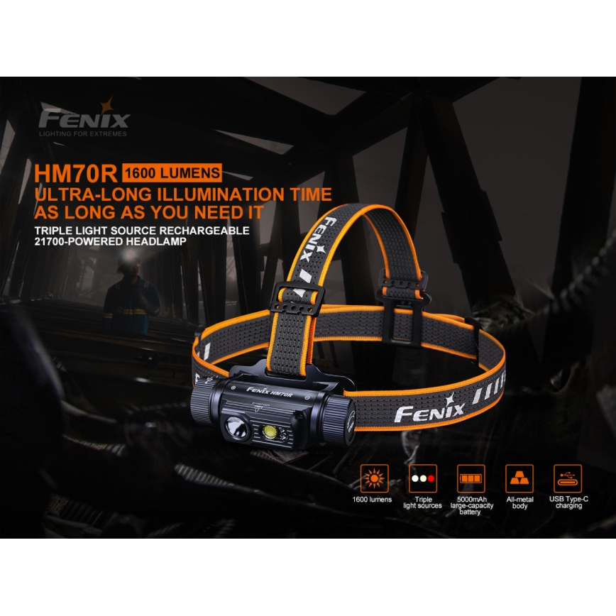 Fenix HM70R - LED Nabíjacia čelovka 4xLED/1x21700 IP68 1600 lm 800 h 5000 mAh