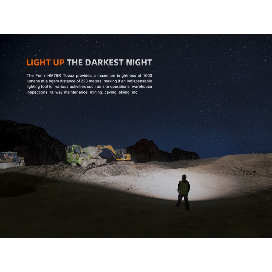 Fenix HM75RTOPAZ - LED Stmievateľná nabíjacia čelovka LED/USB IP68 1600 lm 210 h 4000 mAh