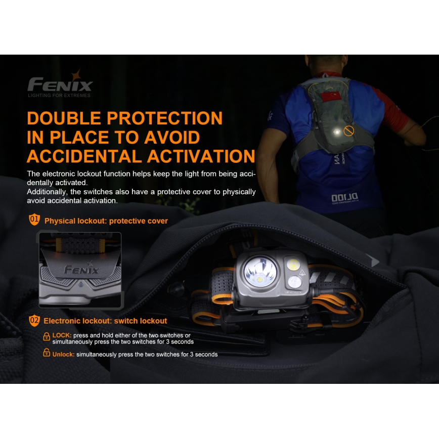 Fenix HP16R1250 - LED Nabíjacia čelovka 3xLED/USB 4xAA IP66 1250 lm 600 h 3000 mAh
