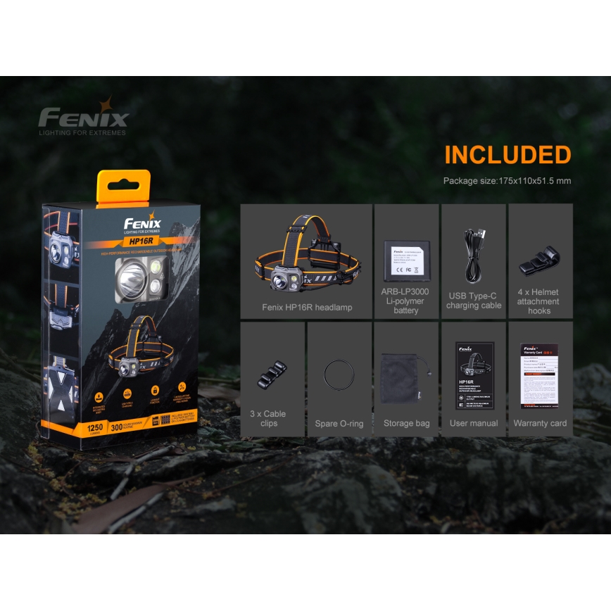 Fenix HP16R1250 - LED Nabíjacia čelovka 3xLED/USB 4xAA IP66 1250 lm 600 h 3000 mAh