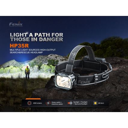 Fenix HP35R - stmievateľná dobíjateľná čelovka LED/USB 5000 mAh IP66 4000 lm 500 h čierna