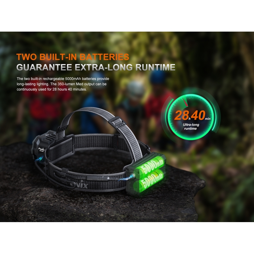 Fenix HP35R - stmievateľná dobíjateľná čelovka LED/USB 5000 mAh IP66 4000 lm 500 h čierna
