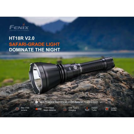 Fenix HT18RV20 - stmievateľná nabíjateľná LED baterka LED/USB 6000 mAh IP68 3700 lm 87 h čierna