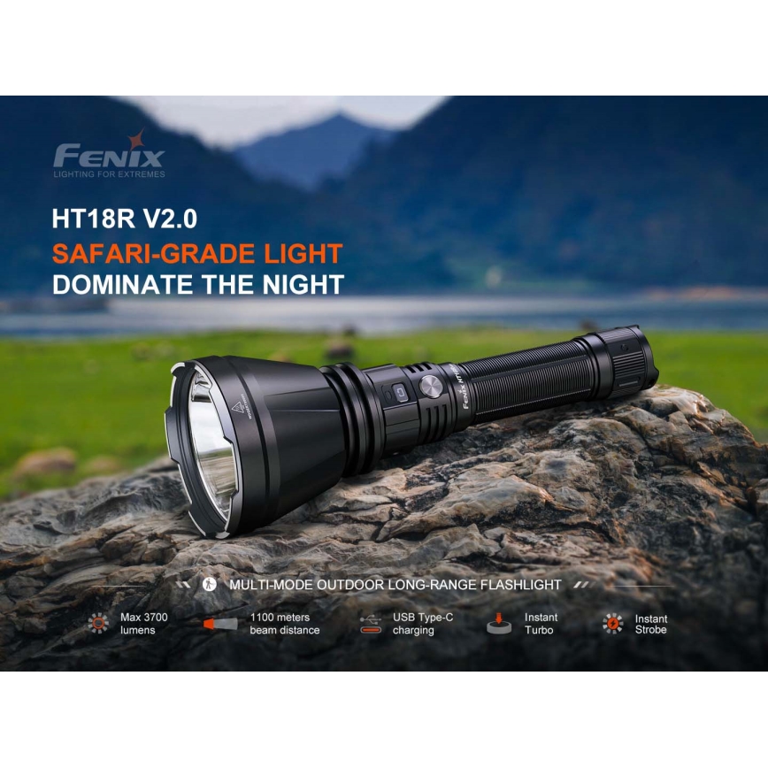 Fenix HT18RV20 - stmievateľná nabíjateľná LED baterka LED/USB 6000 mAh IP68 3700 lm 87 h čierna