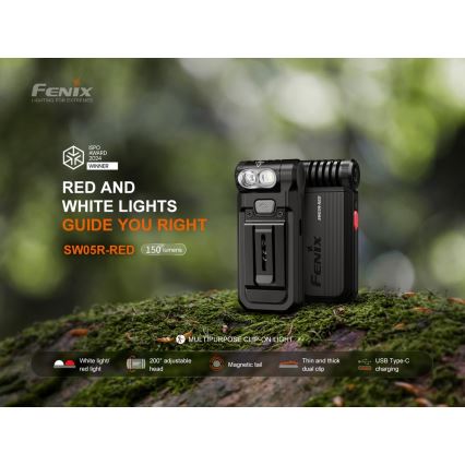 Fenix SW05RREDBLC - LED Stmievateľná nabíjacia baterka LED/USB IPX6 150 lm 49 h čierna