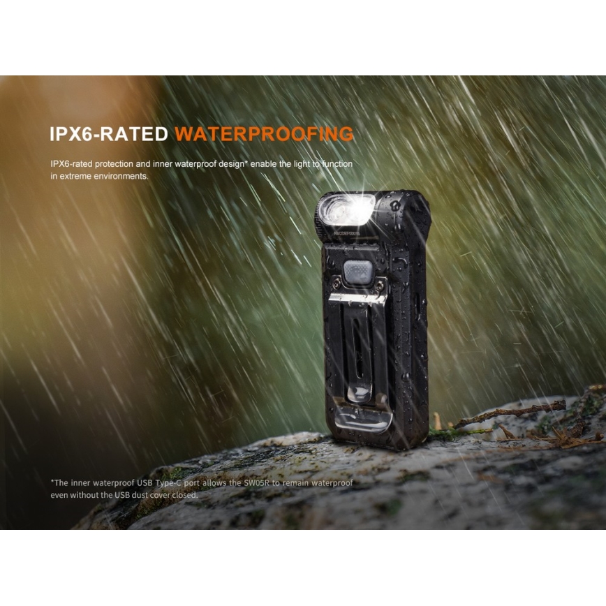 Fenix SW05RREDBLC - LED Stmievateľná nabíjacia baterka LED/USB IPX6 150 lm 49 h čierna
