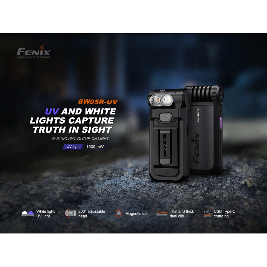 Fenix SW05RUVBLC - LED Stmievateľná nabíjacia baterka LED/USB IPX6 150 lm 49 h čierna