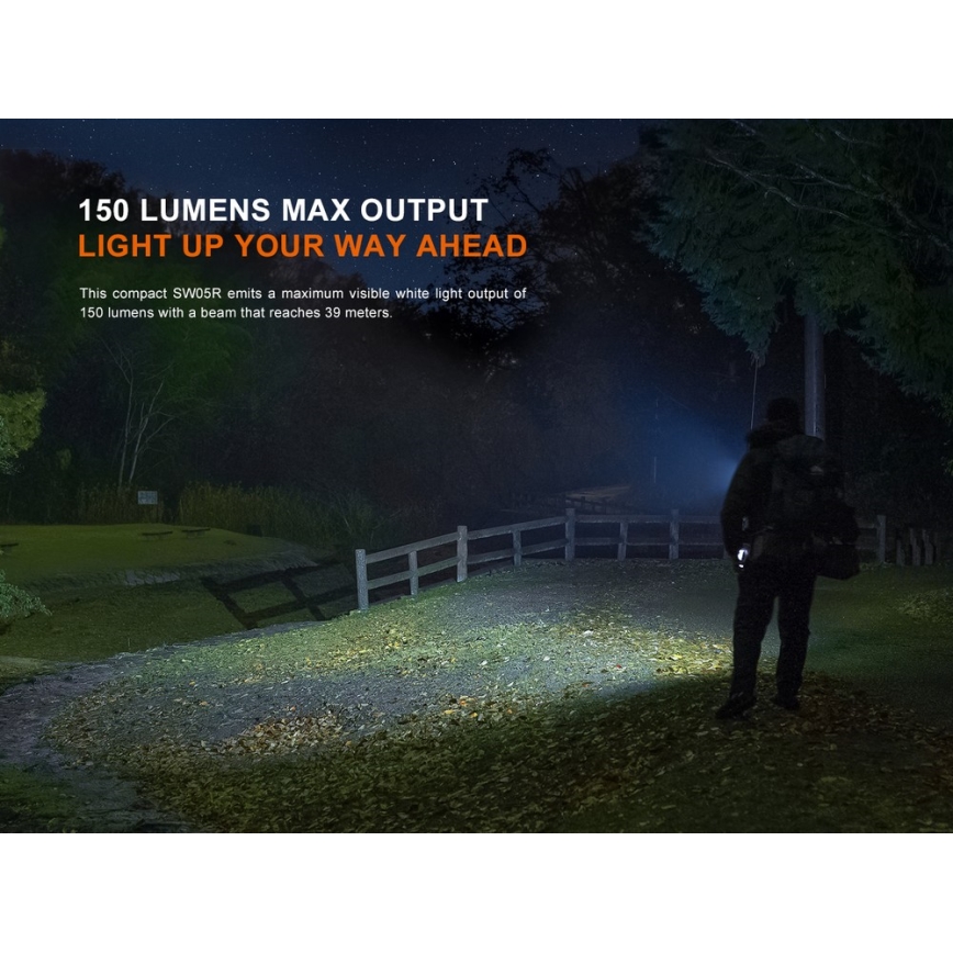Fenix SW05RUVBLC - LED Stmievateľná nabíjacia baterka LED/USB IPX6 150 lm 49 h čierna
