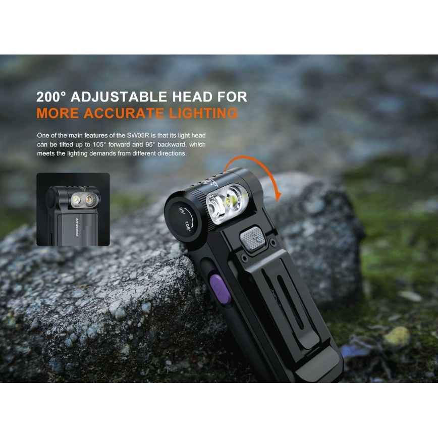 Fenix SW05RUVBLC - LED Stmievateľná nabíjacia baterka LED/USB IPX6 150 lm 49 h čierna