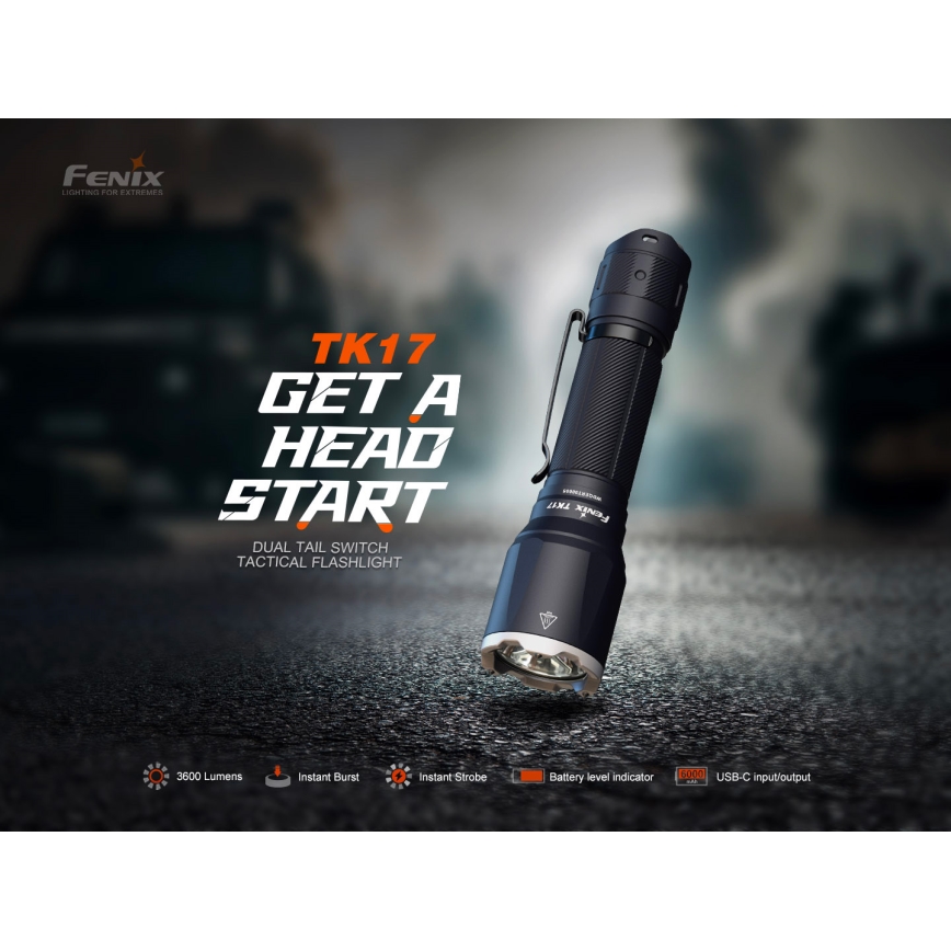 Fenix TK17BLK - stmievateľná nabíjateľná LED baterka LED/USB 6000 mAh IP68 3600 lm 60 h čierna