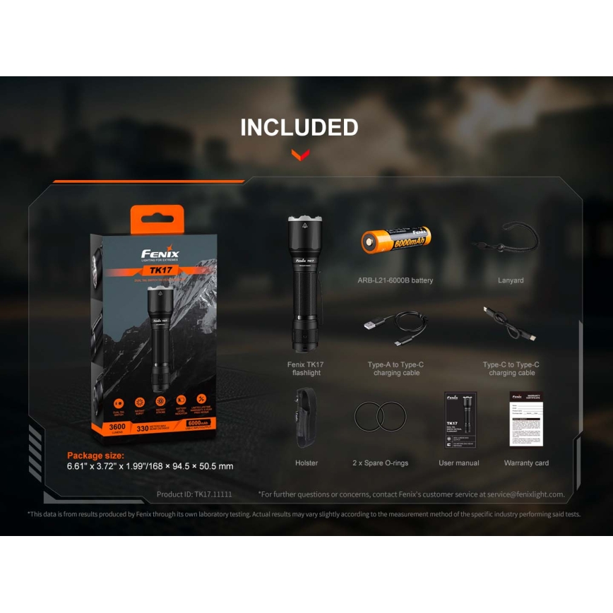 Fenix TK17BLK - stmievateľná nabíjateľná LED baterka LED/USB 6000 mAh IP68 3600 lm 60 h čierna