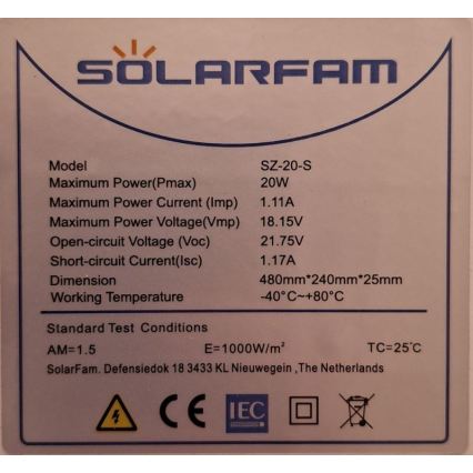Fotovoltaický solárny panel 20W/12V