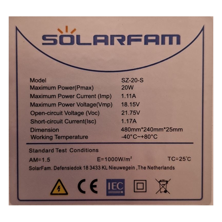 Fotovoltaický solárny panel 20W/12V