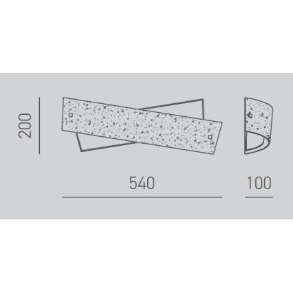Technický výkres svietidla: Dve prekrížené obdĺžnikové dosky s bodkovaným vzorom, rozmer 540 x 200 mm, sú zobrazené vedľa polkruhového prvku s rozmerom 100 mm.