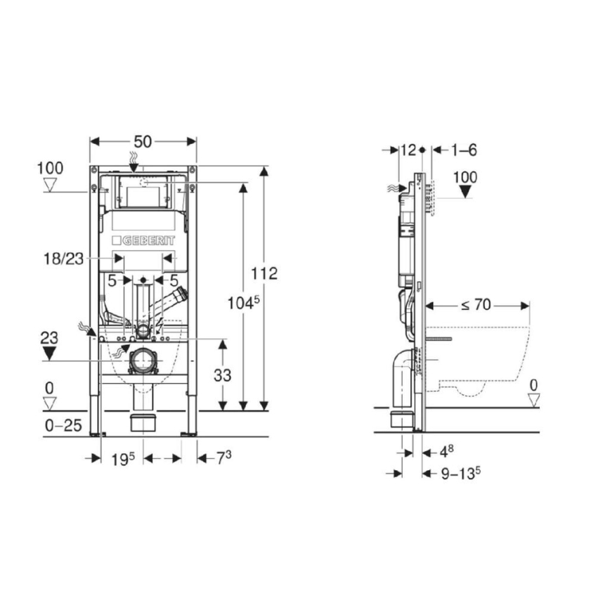 Geberit 111.364.00.6 - Podomietkový modul pre závesné WC Duofix 112 cm