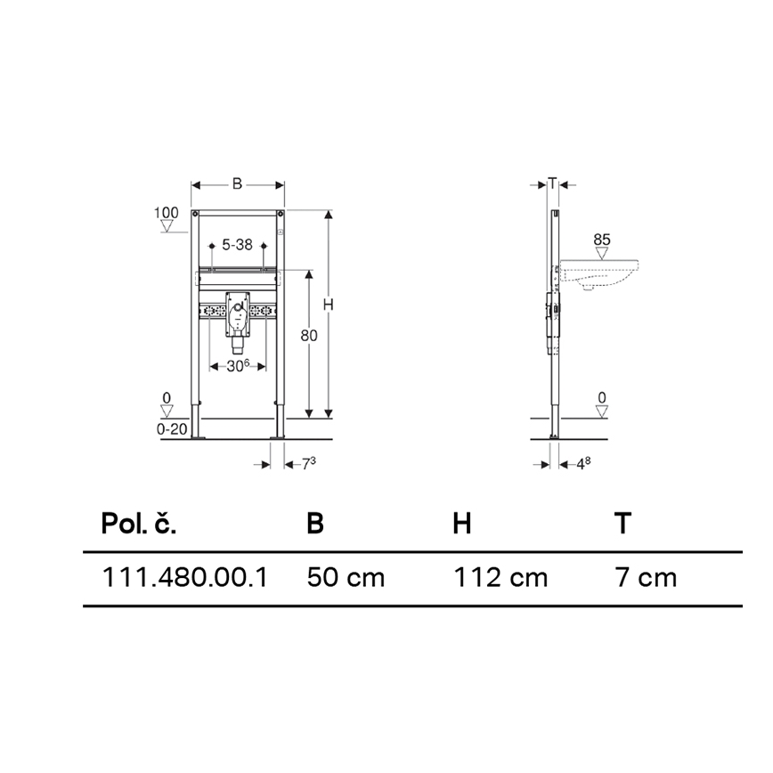 Geberit 111.480.00.1 - Podomietkový modul pre závesné umývadlo Duofix 112 cm