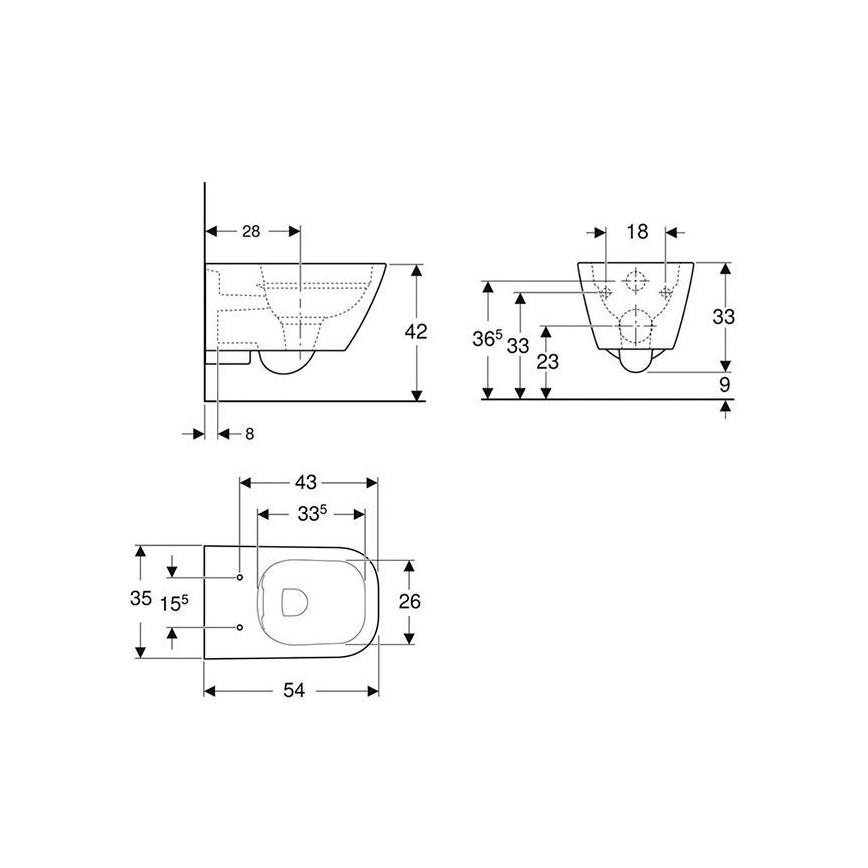 Geberit 500.208.01.1 - Závesné WC Rimfree Smyle Square keramika/biela