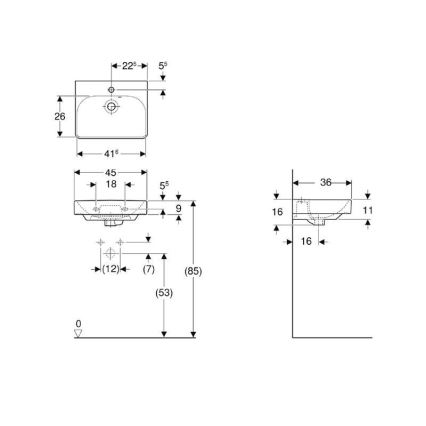 Geberit 500.222.01.1 - Závesné umývadlo Smyle Square 45x36 cm keramika/biela
