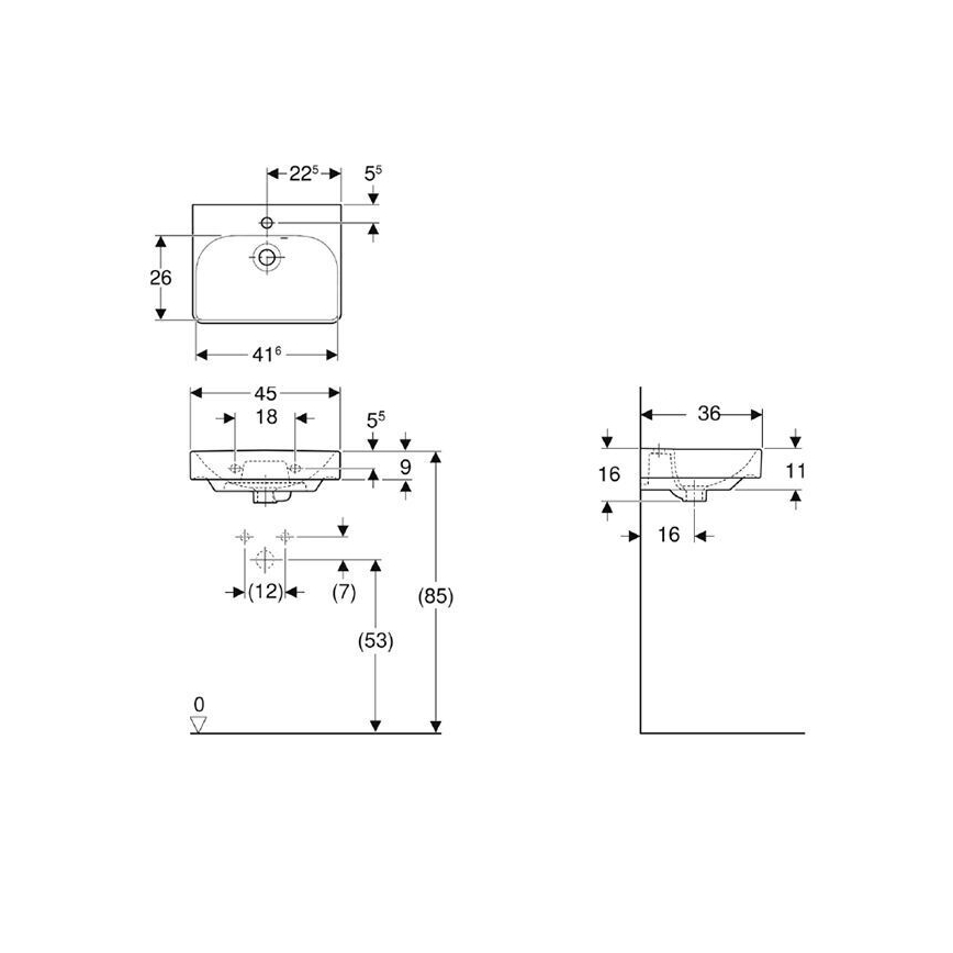 Geberit 500.222.01.1 - Závesné umývadlo Smyle Square 45x36 cm keramika/biela