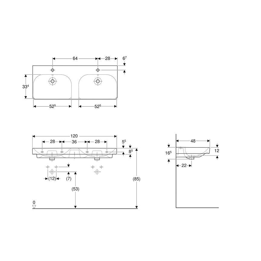 Geberit 500.223.01.1 - Závesné dvojité umývadlo Smyle Square 120x48 cm keramika/biela