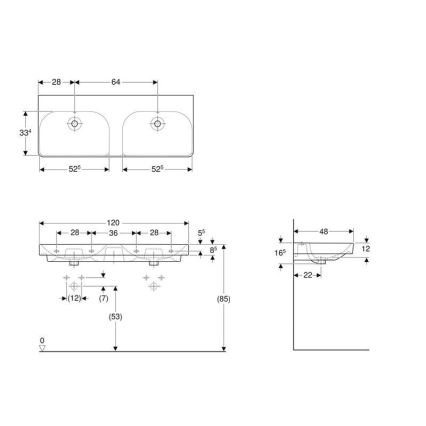 Geberit 500.224.01.1 - Závesné dvojité umývadlo Smyle Square 120x48 cm keramika/biela