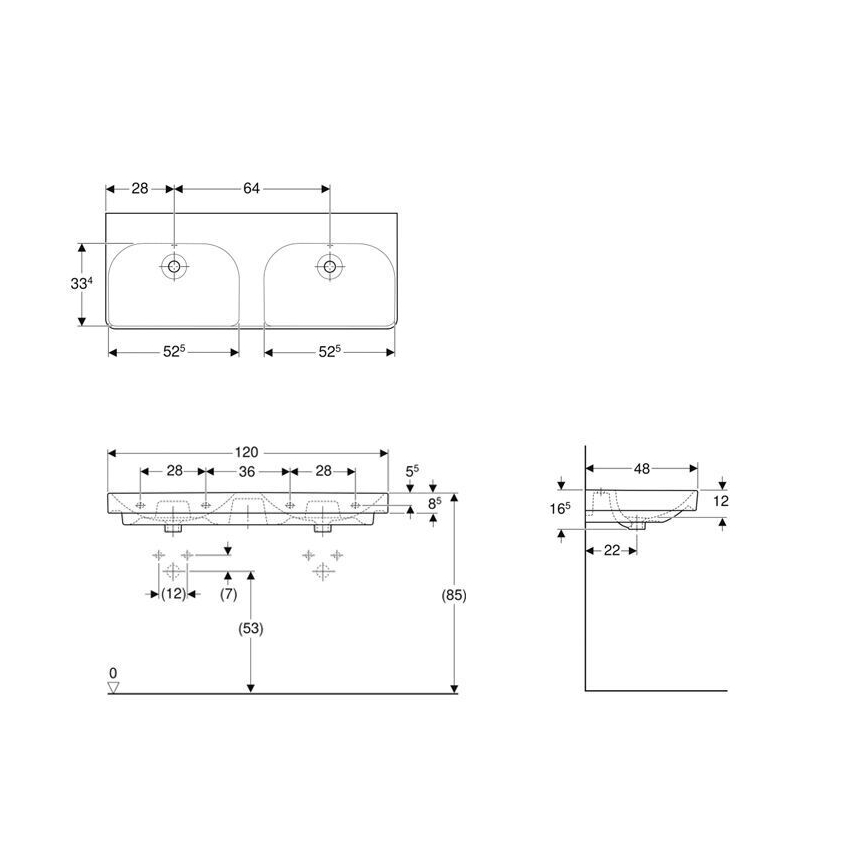 Geberit 500.224.01.1 - Závesné dvojité umývadlo Smyle Square 120x48 cm keramika/biela