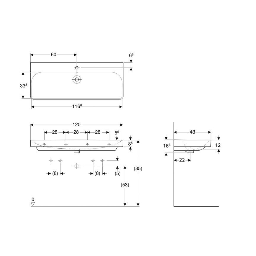 Geberit 500.226.01.1 - Závesné umývadlo Smyle Square 120x48 cm keramika/biela