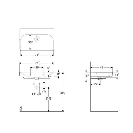 Geberit 500.249.00.2 - Závesné umývadlo Smyle Square 75x48 cm keramika/biela