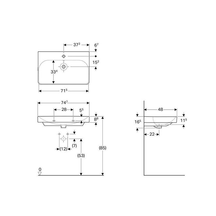 Geberit 500.249.01.1 - Závesné umývadlo Smyle Square 75x48 cm keramika/biela