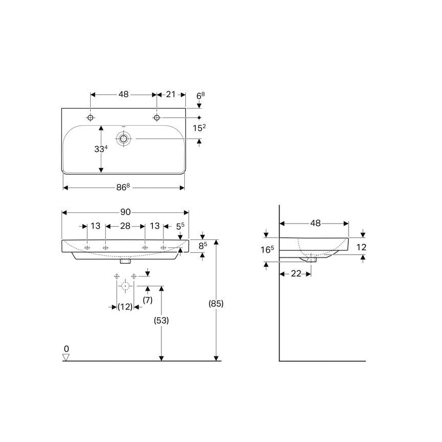Geberit 500.252.01.1 - Závesné dvojumývadlo Smyle Square 90x48 cm keramika/biela