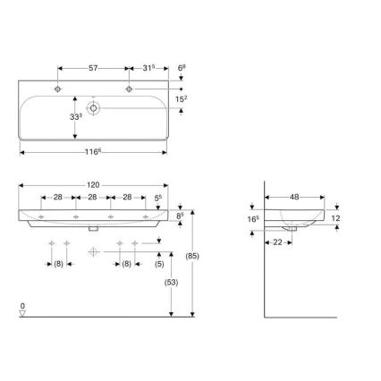 Geberit 500.253.01.1 - Závesné dvojité umývadlo Smyle Square 120x48 cm keramika/biela