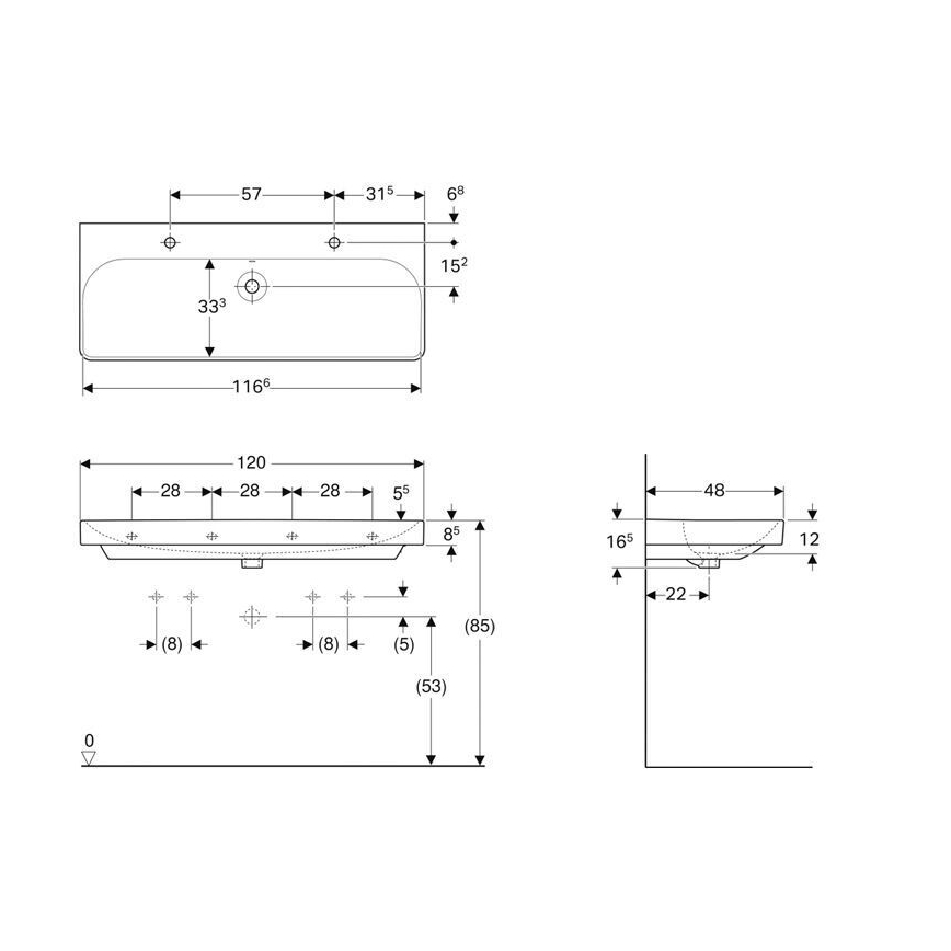 Geberit 500.253.01.1 - Závesné dvojité umývadlo Smyle Square 120x48 cm keramika/biela