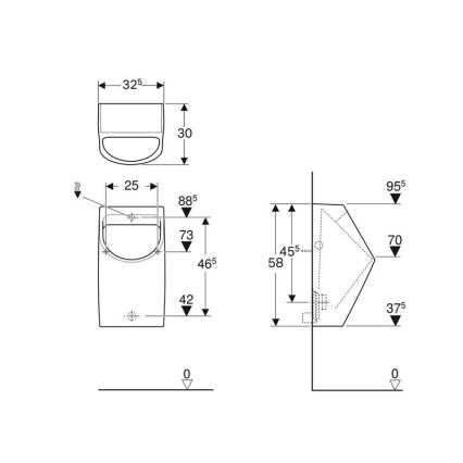 Geberit 500.254.01.1 - Pisuár Smyle s zadným prívodom a zadným odtokom, keramika/biela