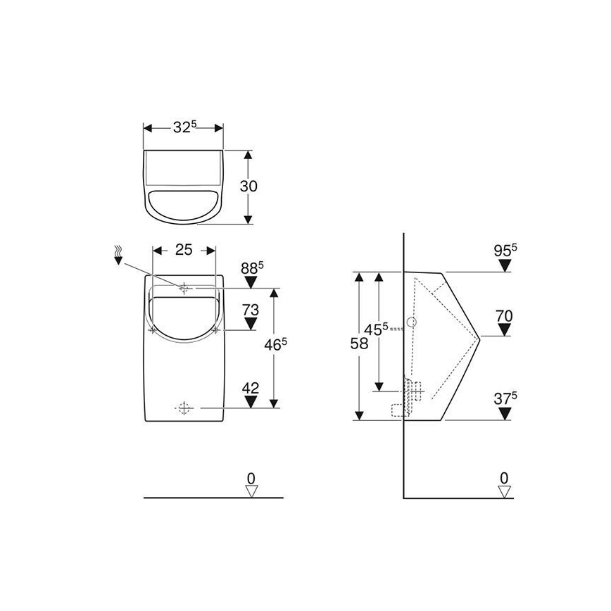 Geberit 500.254.01.1 - Pisuár Smyle s zadným prívodom a zadným odtokom, keramika/biela