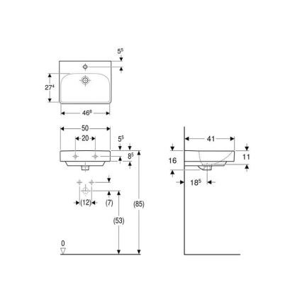 Geberit 500.256.01.1 - Závesné umývadlo Smyle Square 50x41 cm keramika/biela