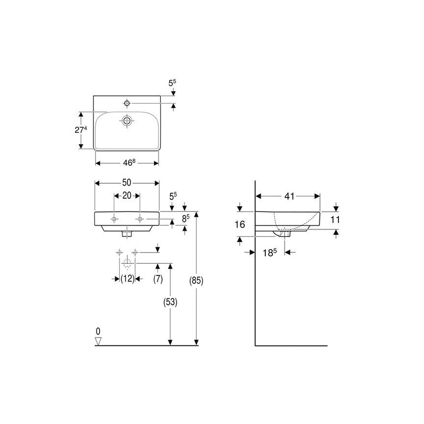 Geberit 500.256.01.1 - Závesné umývadlo Smyle Square 50x41 cm keramika/biela