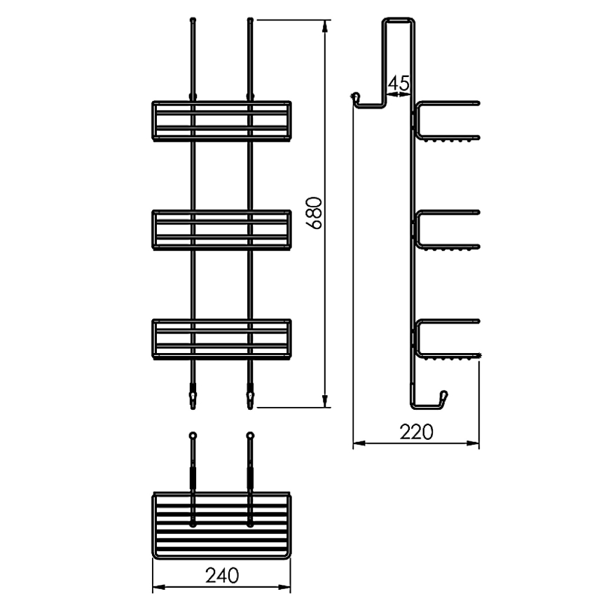 Gedy - Nástenná polica do sprchy CHROM LINE 68x24 cm lesklý chróm