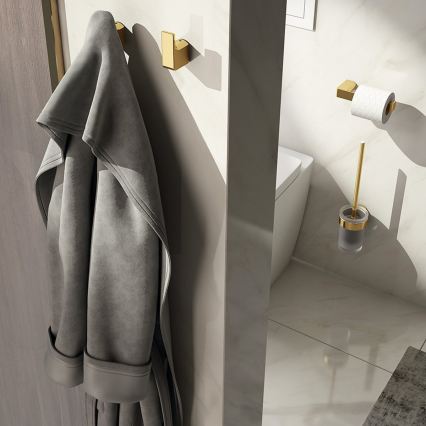 Gedy - Nástenná WC kefa PIRENEI mliečne sklo/matná zlatá